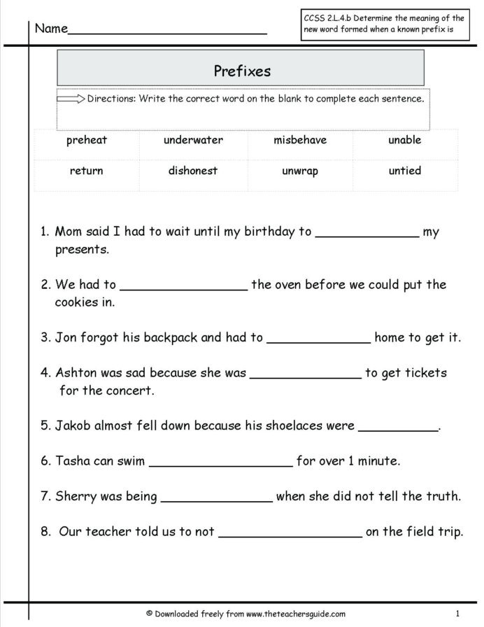 Prefix Worksheet 4th Grade Language Arts Worksheets Printable and Practice 4th Grade