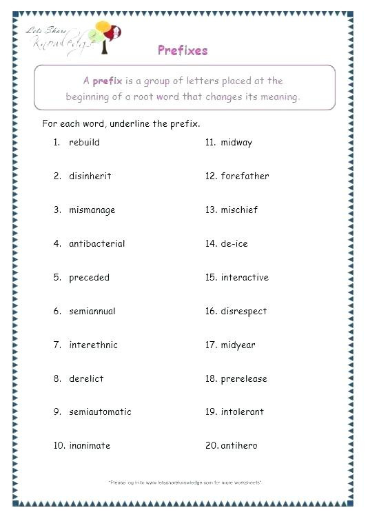 Prefix Worksheet 4th Grade Prefixes and Suffixes Worksheets for 4th Grade