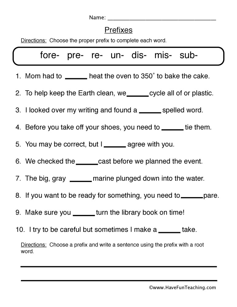Prefix Worksheets 4th Grade Prefix Fill In the Blank Worksheet