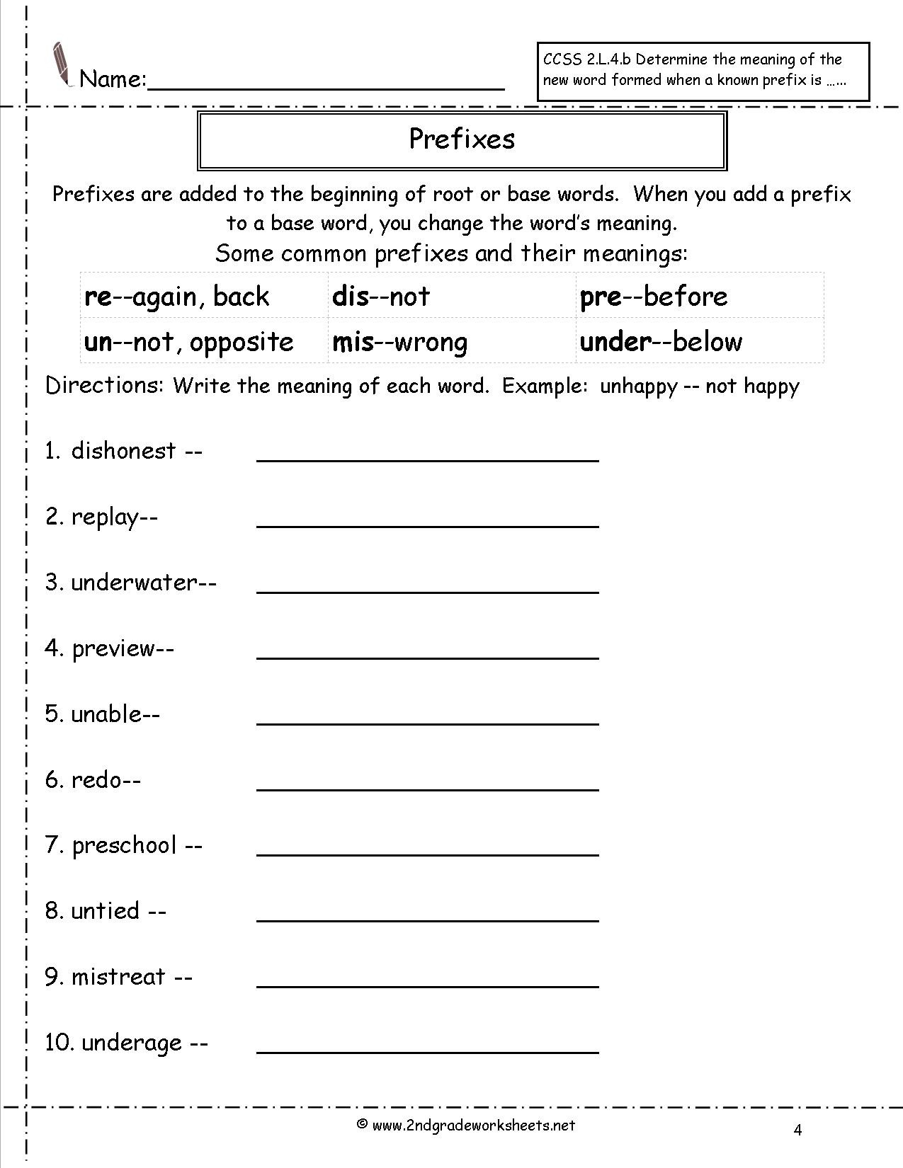 Prefix Worksheets 4th Grade Second Grade Prefixes Worksheets