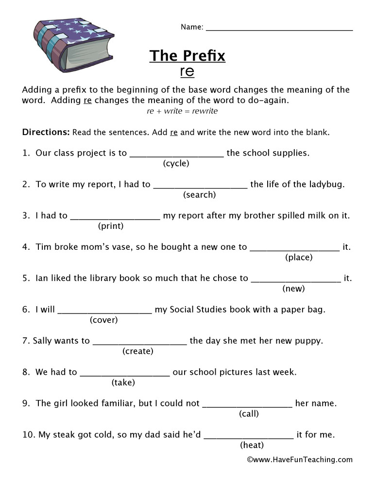 Prefixes Worksheets 3rd Grade Prefix Re Worksheet