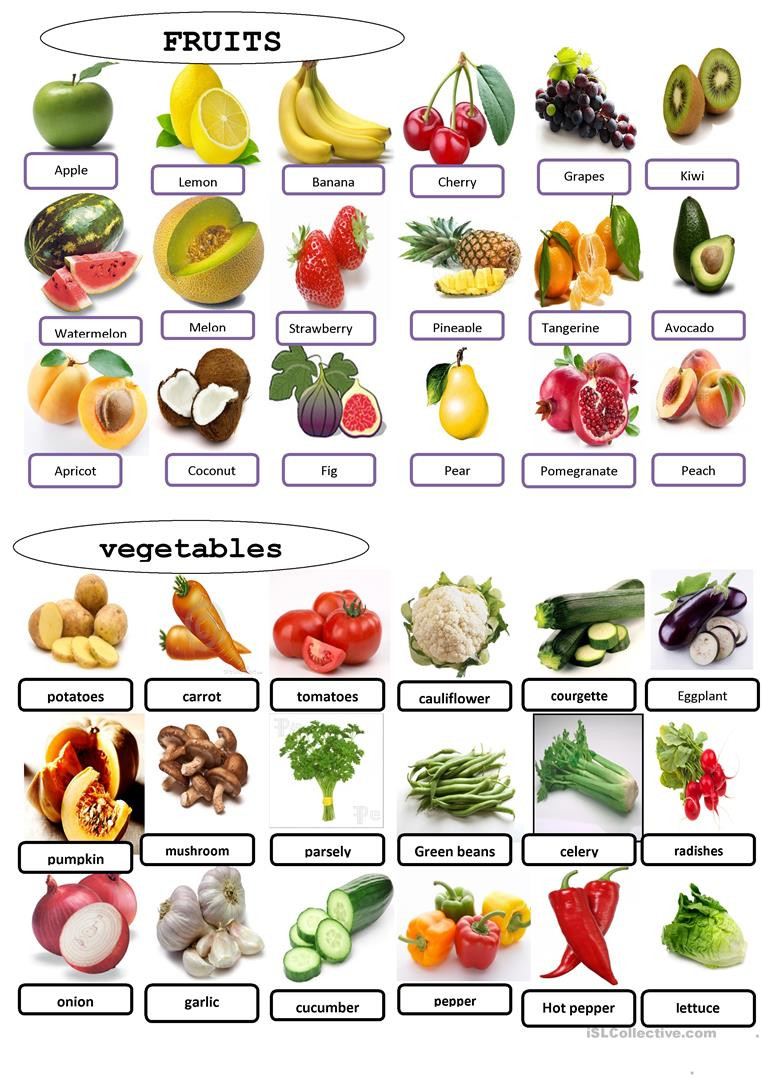 Preschool Fruits and Vegetables Worksheets English Esl Fruit and Ve Ables Worksheets Most