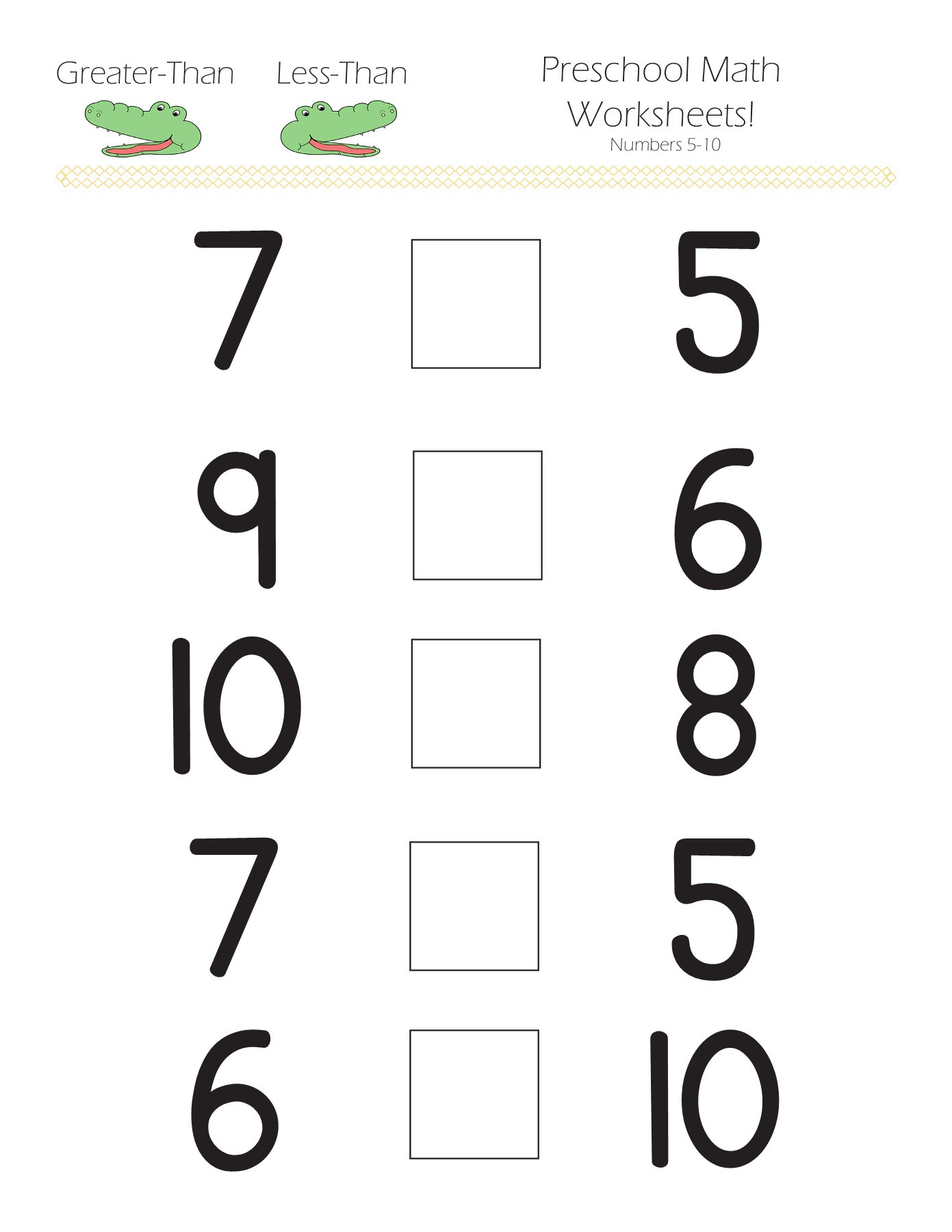 Preschool Math Worksheets Greater Than Less Than Preschool Math Worksheets