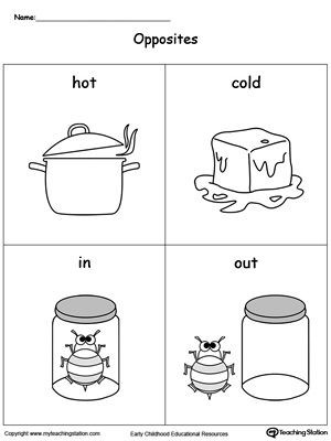 Preschool Opposites Worksheets Opposites Flashcards Hot Cold In Out