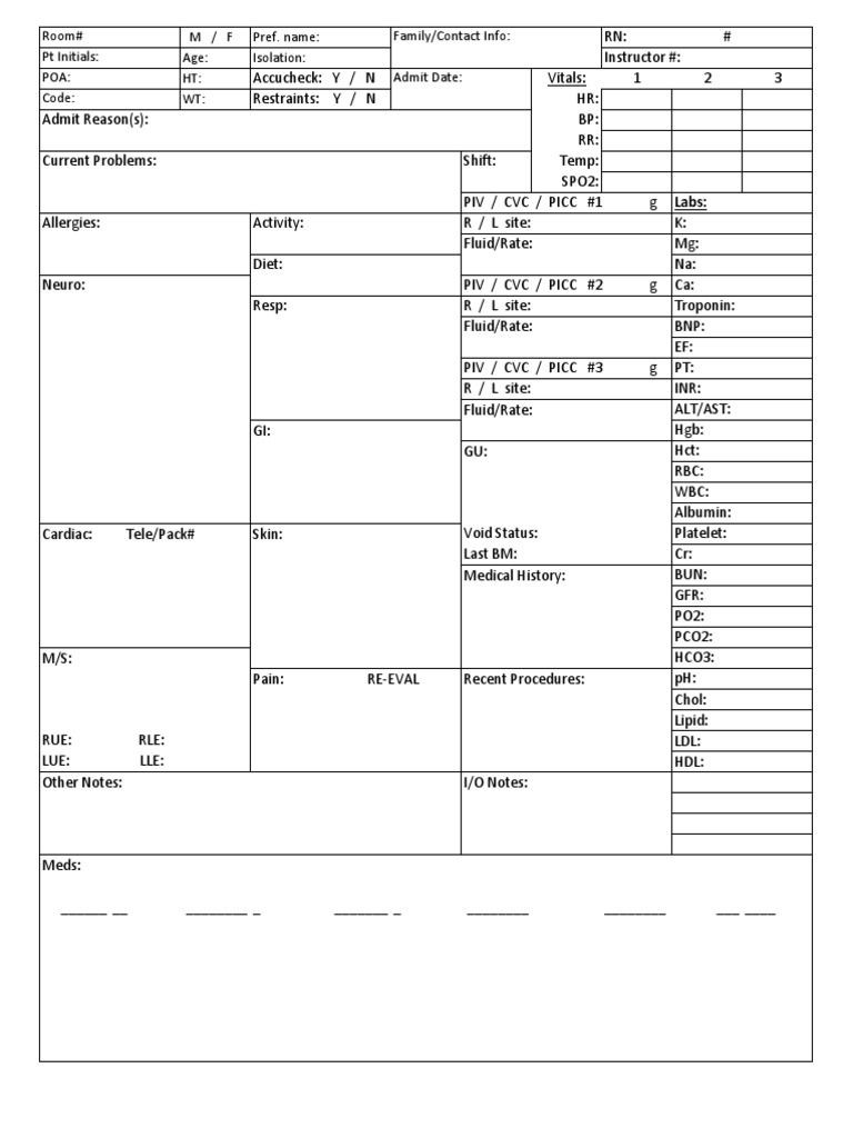 Printable Nurse Report Sheets Nursing Report Sheet Revised for Neuro Download as Pdf