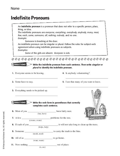 Pronoun Worksheets 6th Grade Indefinite Pronouns Worksheet for 6th 9th Grade