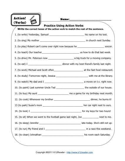 Proofreading Worksheets 5th Grade Action Verb Practice Worksheets