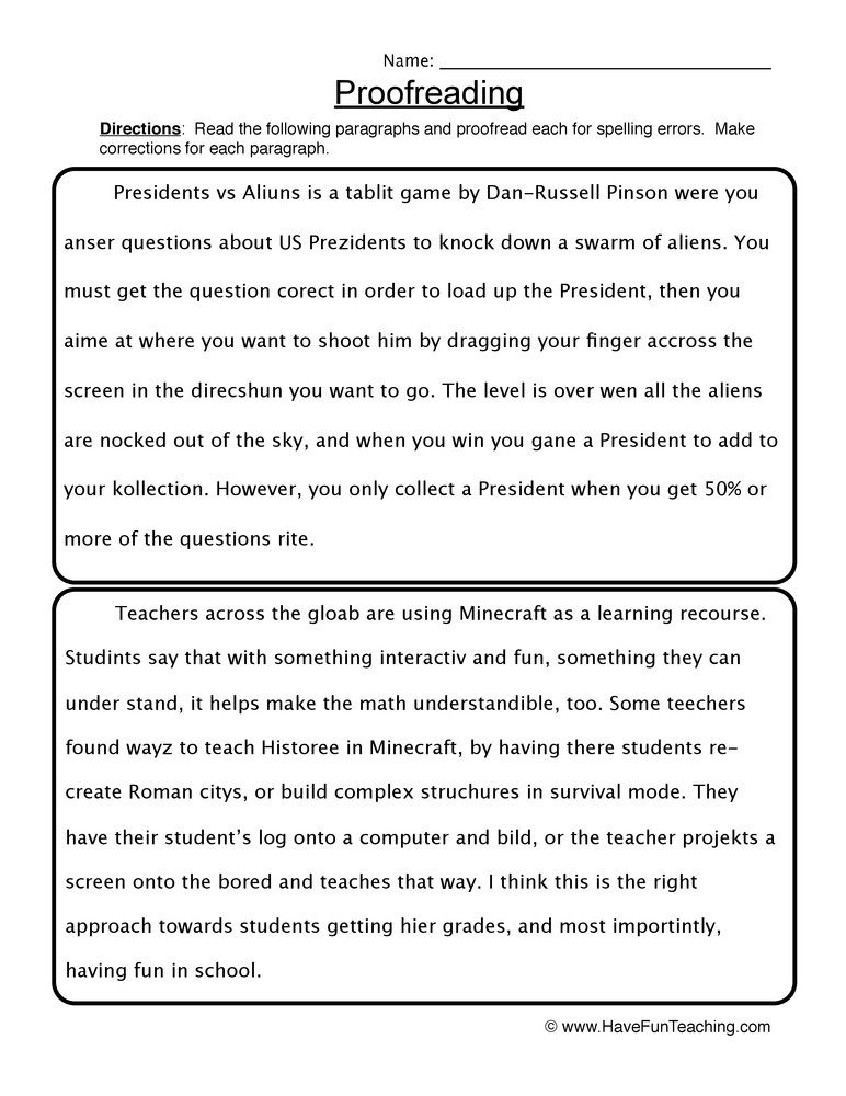 Proofreading Worksheets 5th Grade Proofreading Worksheet