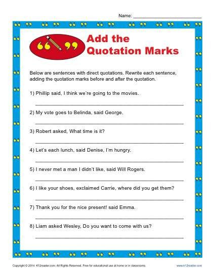 Quotation Worksheets 4th Grade Add the Quotation Marks Worksheet