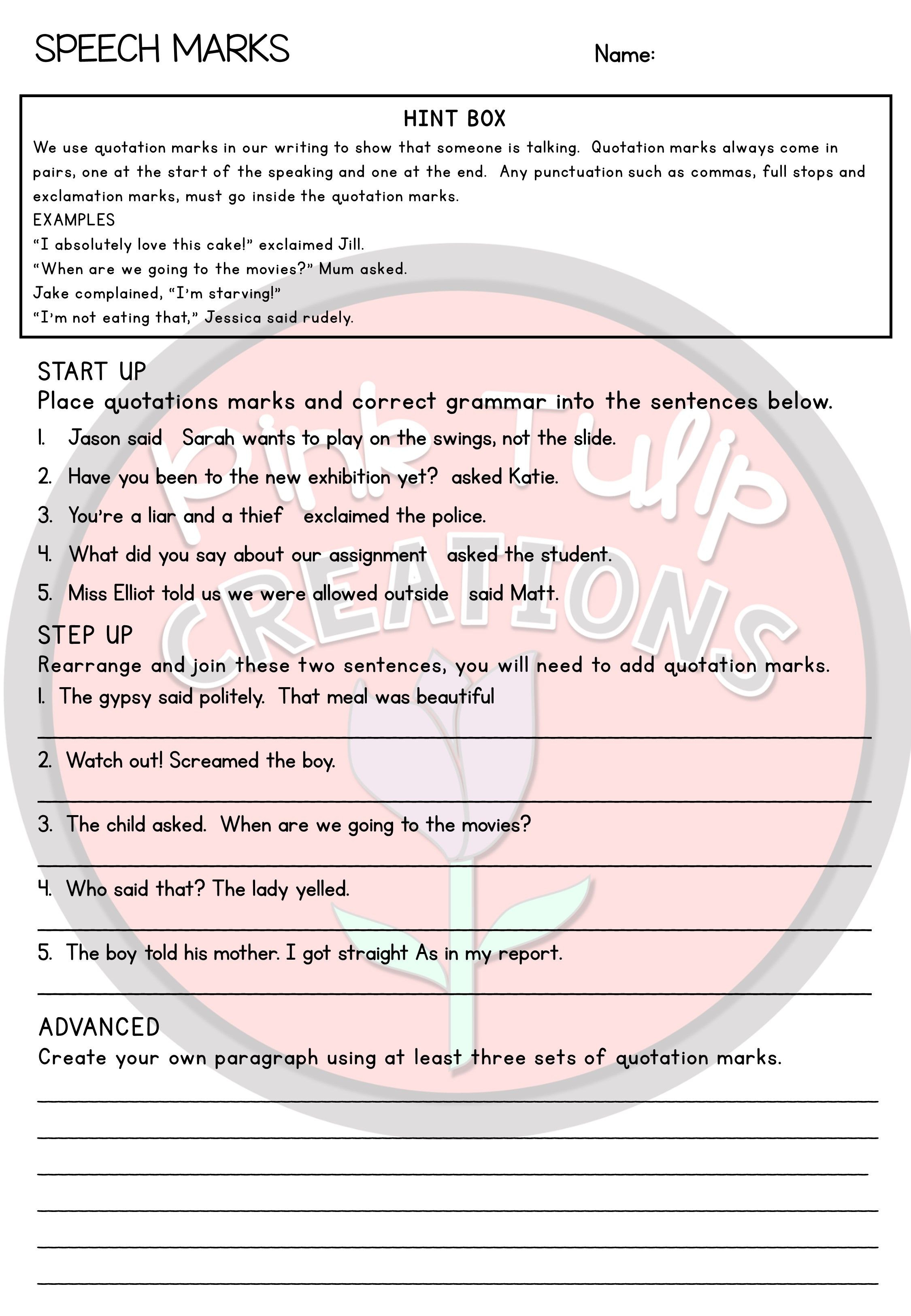 Quotation Worksheets 4th Grade Quotation Marks Worksheets