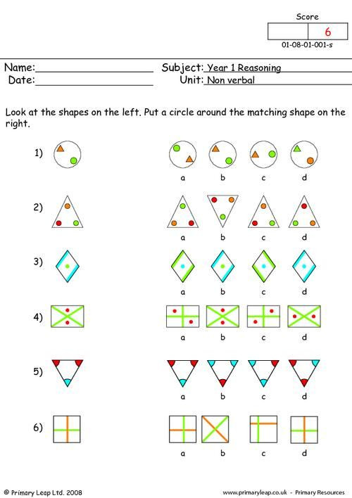 Reasoning Worksheets for Grade 1 Primaryleap Matching Shapes 1 Worksheet