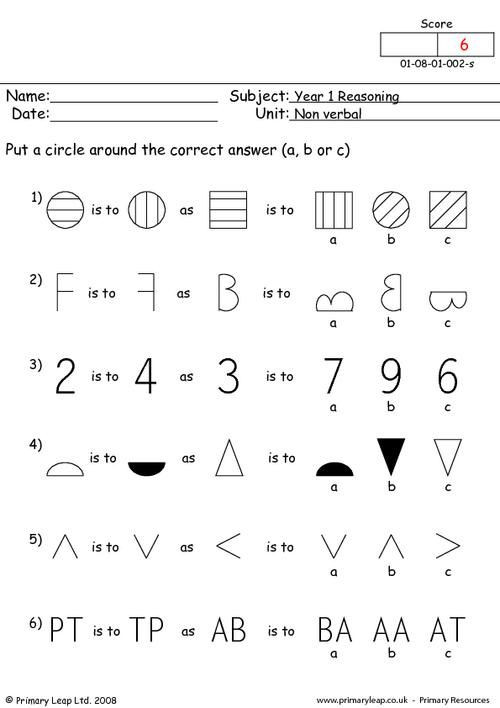 Reasoning Worksheets for Grade 1 Primaryleap This is to that 1 Worksheet