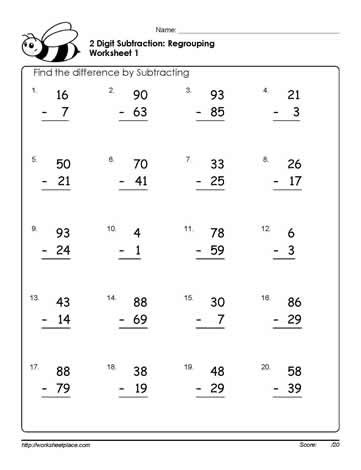 Regrouping Subtraction Worksheets 3rd Grade 2 Digit Subtraction Worksheet 1 Worksheets