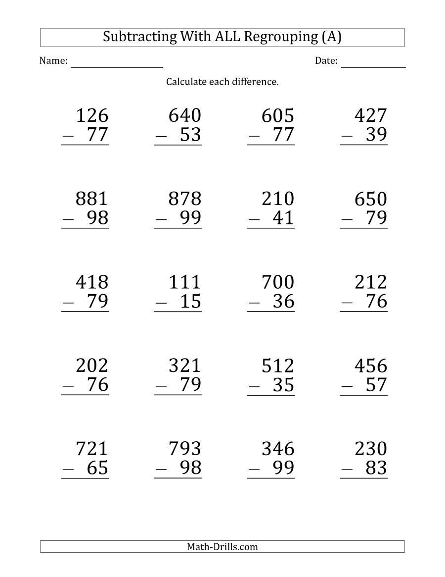 Regrouping Subtraction Worksheets 3rd Grade the Print Subtracting 2 Digit Numbers with All