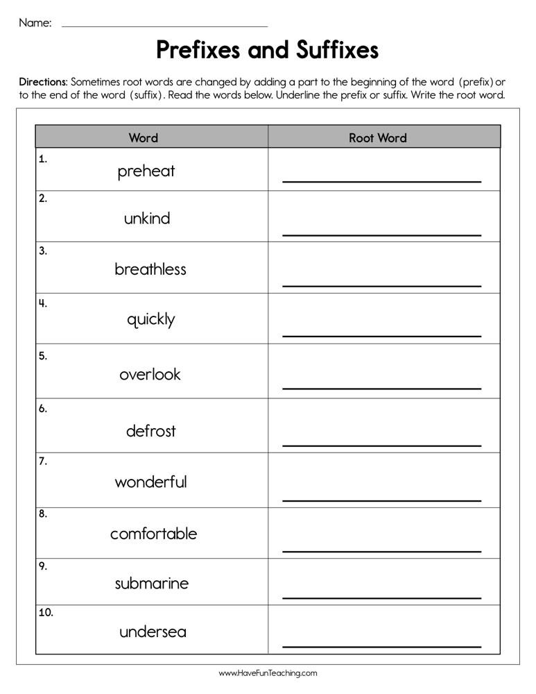 Root Word Worksheets 2nd Grade Prefixes and Suffixes Root Words Worksheet