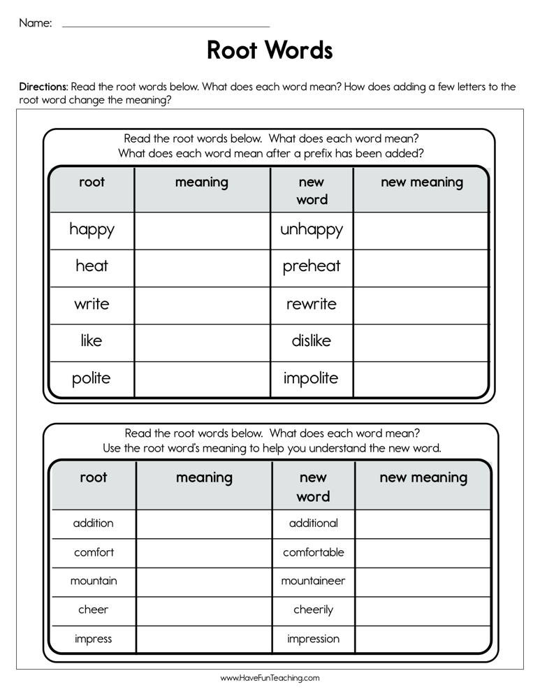 Root Word Worksheets 2nd Grade Root Words Worksheet
