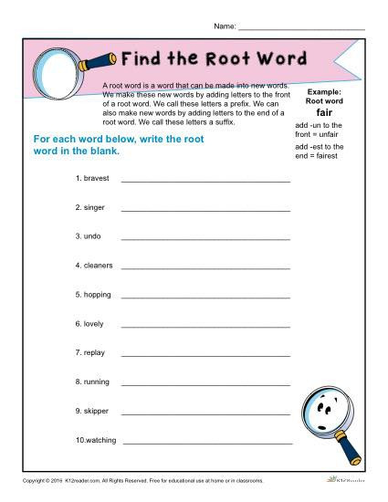 Root Word Worksheets 3rd Grade Find the Root Words Worksheets