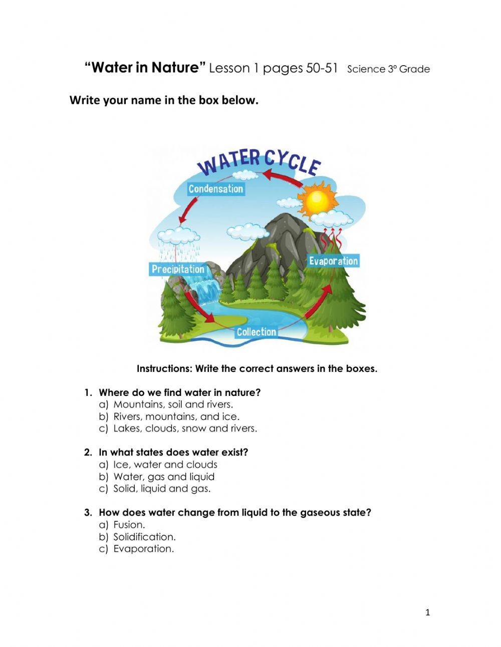 Science Fusion Grade 3 Worksheets Water In Nature 3º Grade Interactive Worksheet