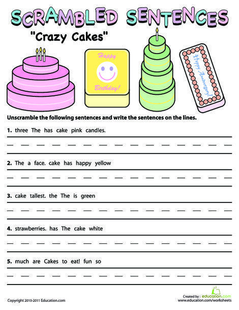 Scrambled Sentences Worksheets 2nd Grade Scrambled Sentences Crazy Cakes