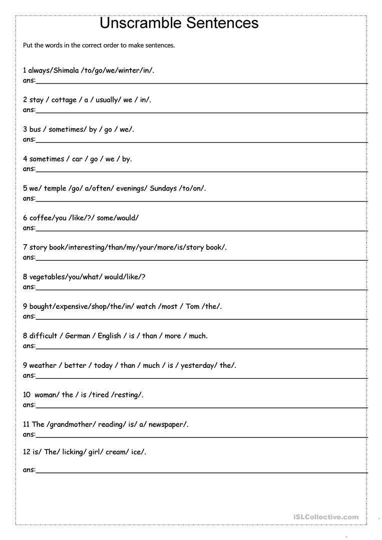 Scrambled Sentences Worksheets 3rd Grade English Esl Unscramble Worksheets Most Ed 51 Results
