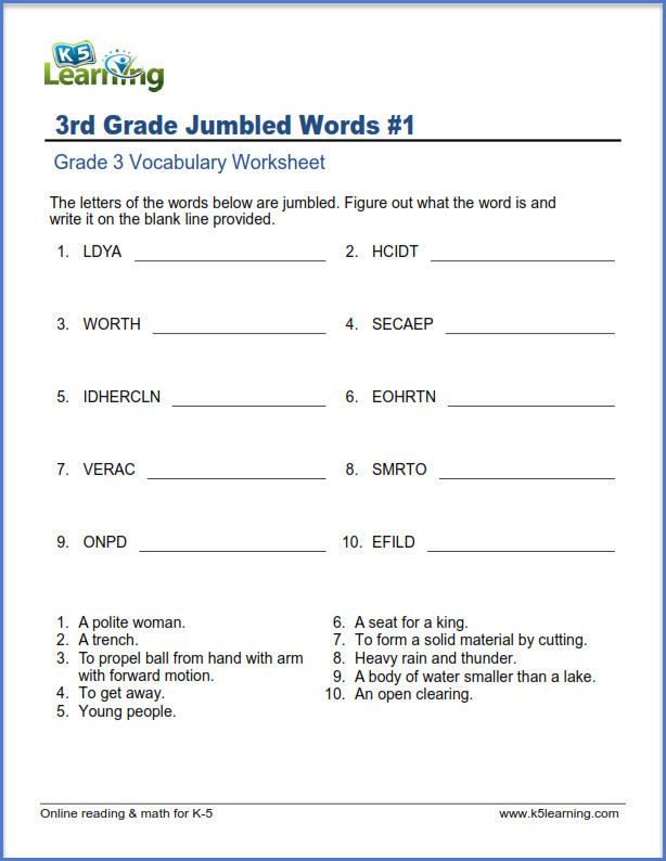 Scrambled Sentences Worksheets 3rd Grade Grade 3 Vocabulary Worksheets – Printable and organized by