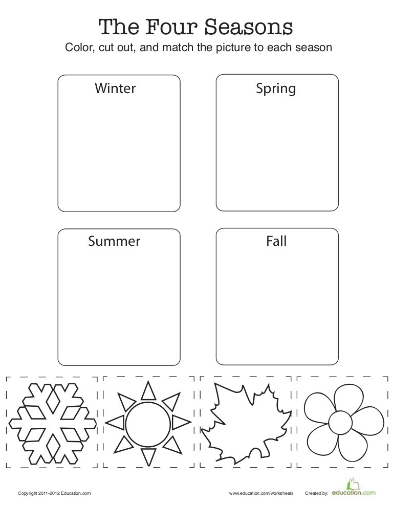 Seasons Worksheets for First Grade Match the Four Seasons 1