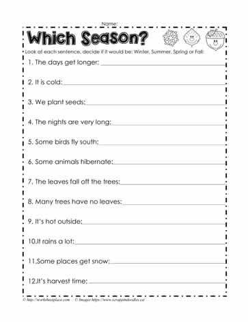 Seasons Worksheets for First Grade Match the Season