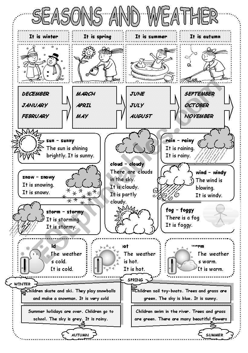Seasons Worksheets for First Grade Seasons and Weather Esl Worksheet by Helen Vin