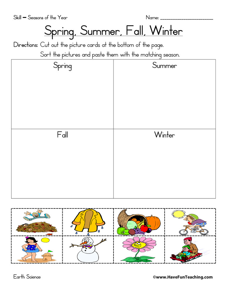 Seasons Worksheets for First Grade Seasons Of the Year Matching Worksheet