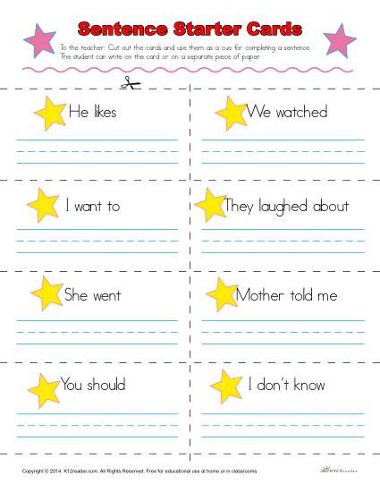 Sentence Starters for Kindergarten Sentence Starters Cards for Kindergarten and 1st Grade