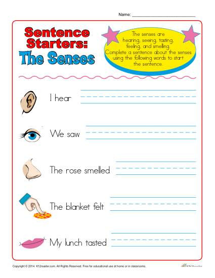 Sentence Starters for Kindergarten Sentence Starters for Kindergarten and 1st Grade the Senses