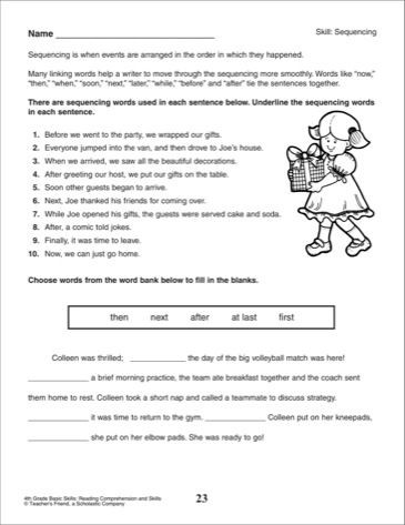 Sequence Worksheets 4th Grade Linking Words and Sentence Sequence 4th Grade Reading Skills