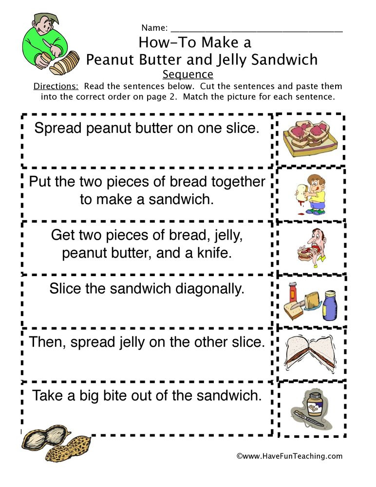 how to peanut butter jelly sandwich sequence worksheet