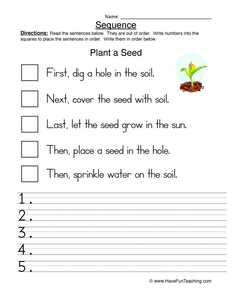 Sequencing Worksheets 4th Grade Plant A Seed Sequence Worksheet