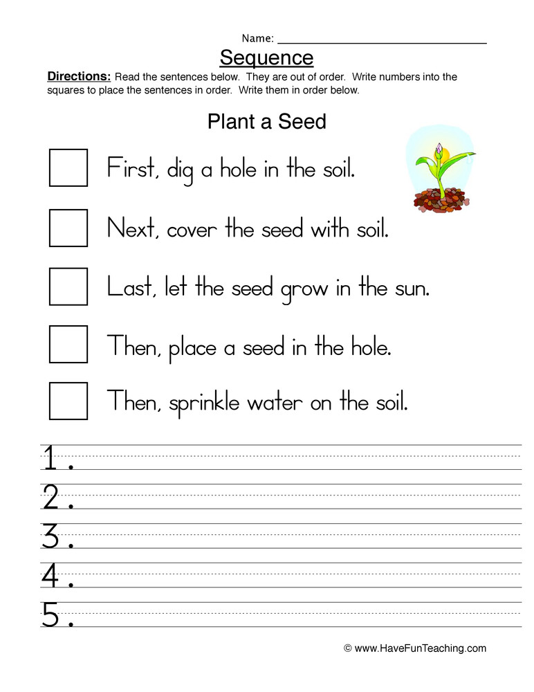 Sequencing Worksheets 5th Grade Plant A Seed Sequence Worksheet