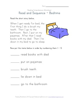 Sequencing Worksheets for 2nd Grade Easy Reading Prehension Going to Bed