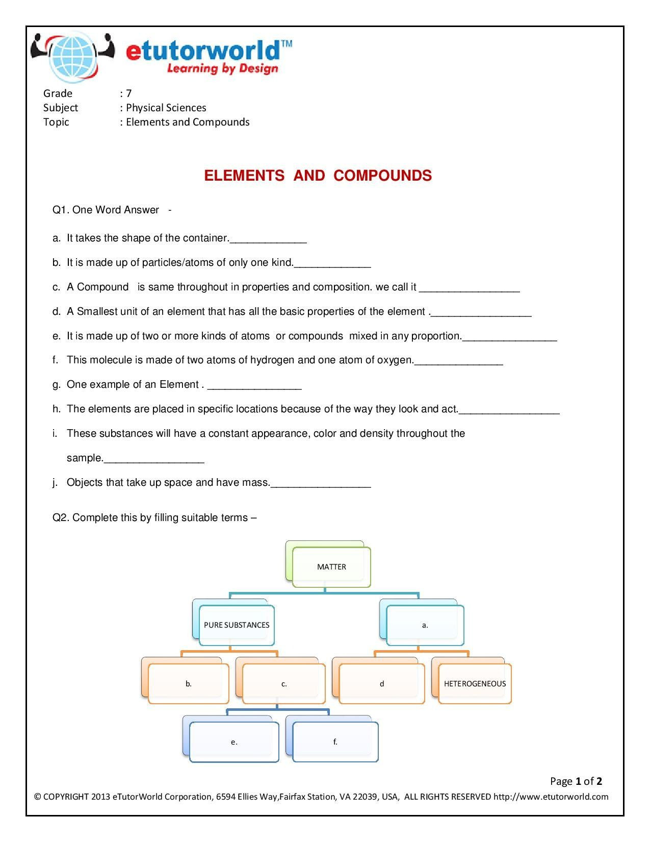 Seventh Grade Science Worksheets Science Worksheets for Grade 7
