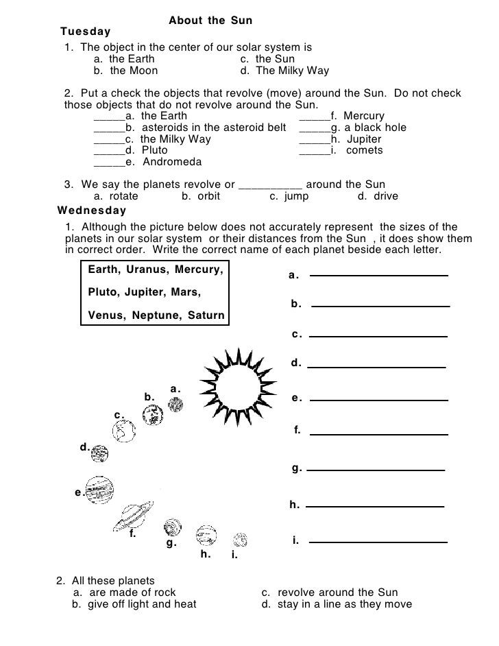 Solar System Worksheets 5th Grade About the Suntuesday 1 the Object In the Center Of Our