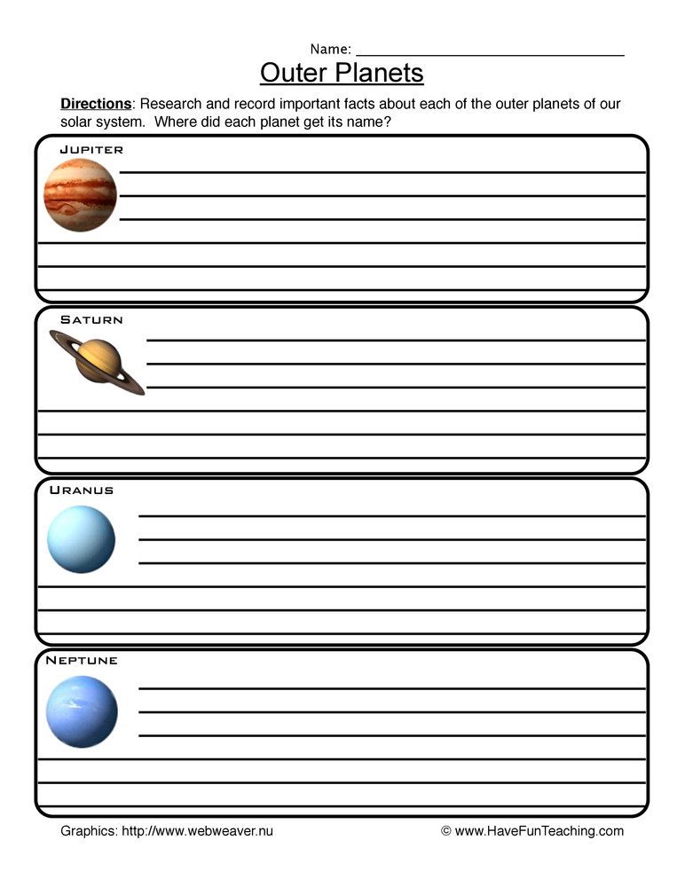 Solar System Worksheets 5th Grade Outer Planets Worksheet
