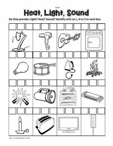 Sound Energy Worksheets 4th Grade Heat Light or and sound Worksheet