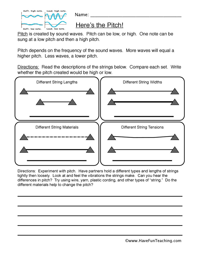 Sound Energy Worksheets 4th Grade sound Pitch Worksheet