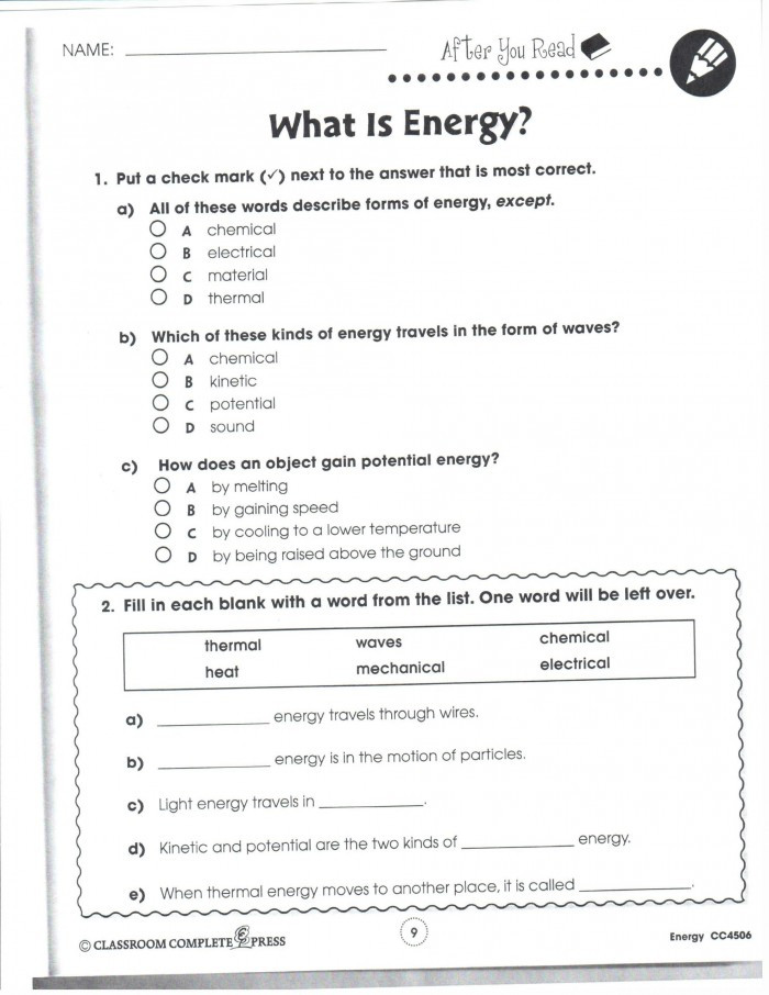 Sound Energy Worksheets 4th Grade What is Energy Worksheets