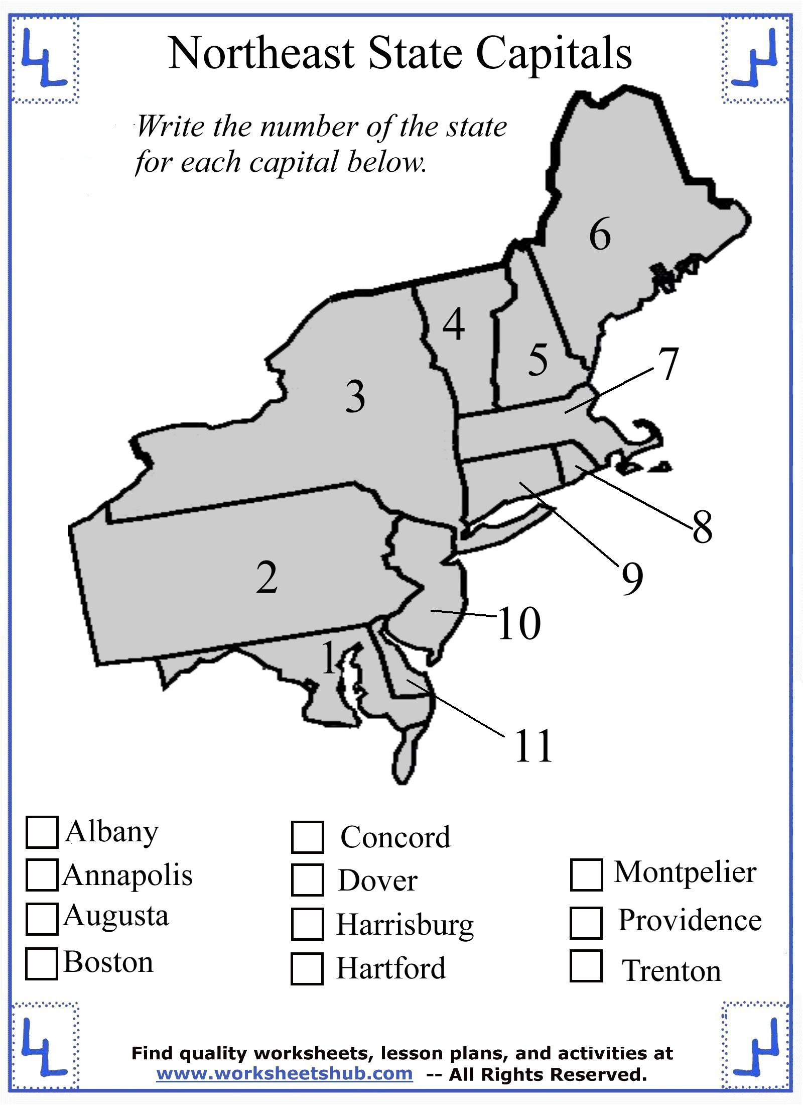 State and Capital Quiz Printable Fourth Grade social Stu S northeast Region States and