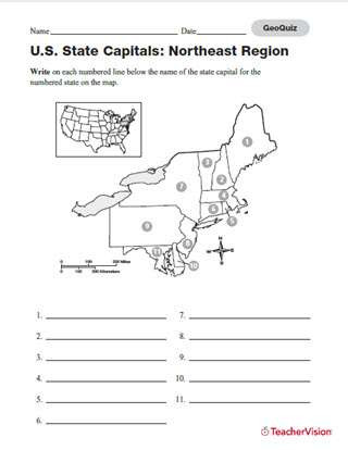 State and Capital Quiz Printable Geography Quiz northeast U S State Capitals Printable 3rd