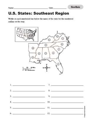 States and Capitals Quiz Printable Quiz southeast United States Printable 3rd 8th Grade