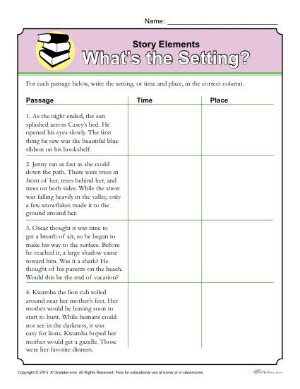 Story Elements Worksheets 2nd Grade Story Elements Worksheet What S the Setting
