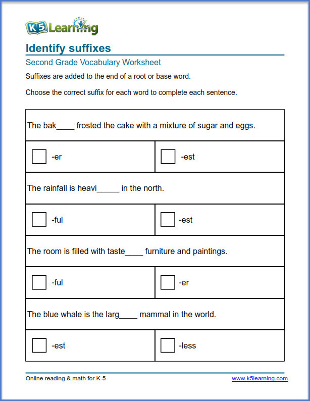Suffix Worksheets 3rd Grade 2nd Grade Vocabulary Worksheets Printable and organized by
