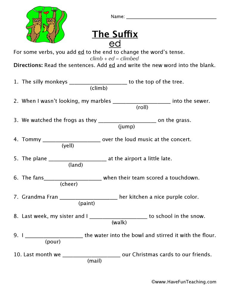 Suffix Worksheets 4th Grade Adding Ed Suffix Worksheet