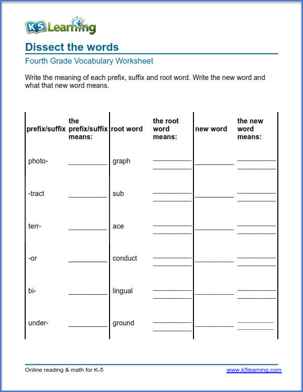 Suffix Worksheets 4th Grade Grade 4 Vocabulary Worksheets – Printable and organized by