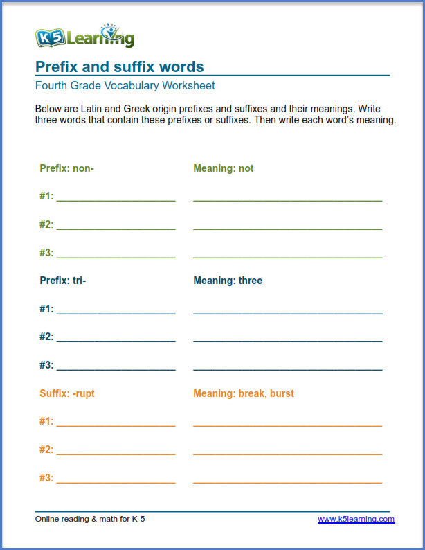 Suffix Worksheets for 4th Grade Grade 4 Vocabulary Worksheets – Printable and organized by